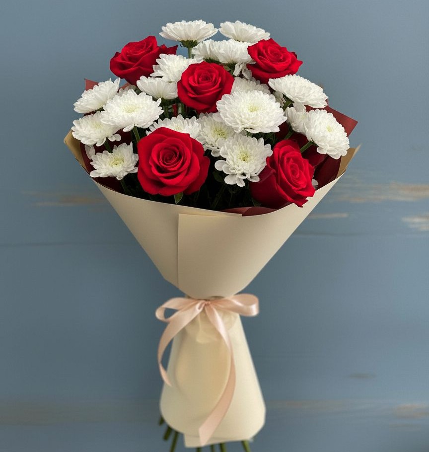 Букет цветов из: Розы и Хризантемы в Куркино