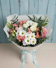 Букет цветов из:  Розы, Лизиантусы и Хризантемы в Куркино