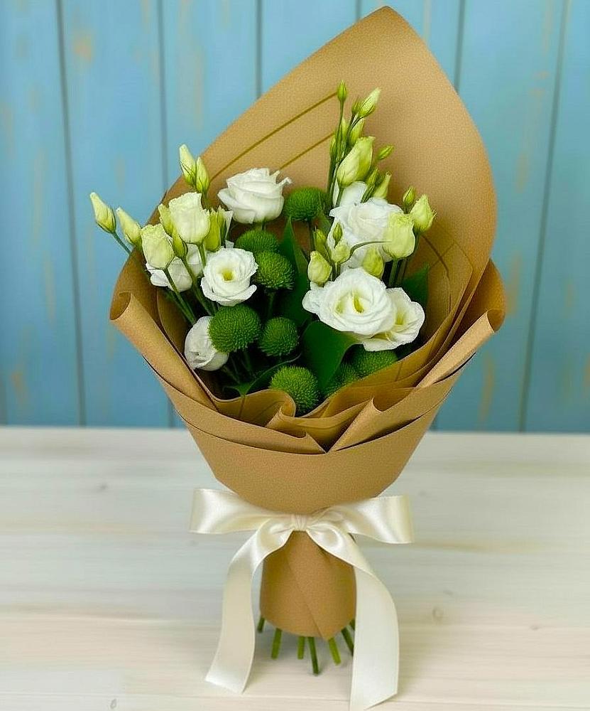 Букет цветов из: Хризантемы и Лизиантусы в Куркино