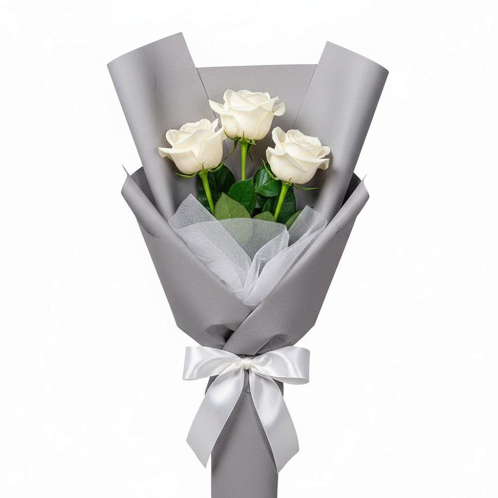 Букет 3 белые розы в Куркино