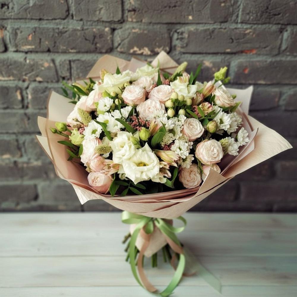 Букет цветов из: Альстромерии, Розы и Хризантемы в Куркино