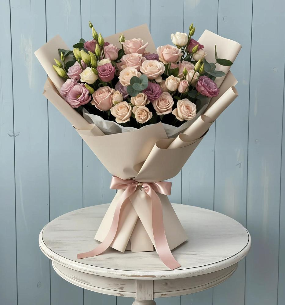 Букет цветов из: Розы и Лизиантусы в Куркино