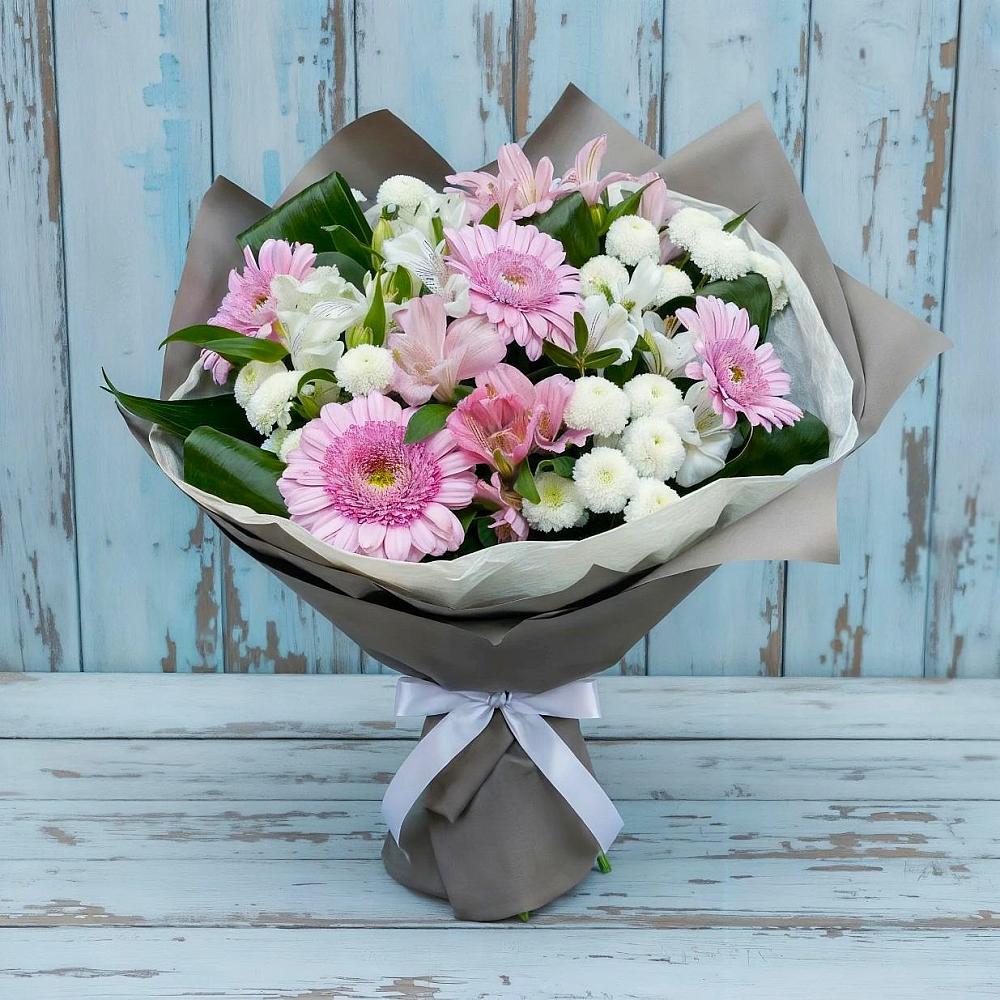 Букет цветов из: Герберы, Альстромерии и Хризантемы в Куркино